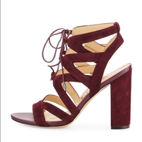 Sam Edelman Yardley Wine Suede Lace Up Heels - Picture 11 of 12
